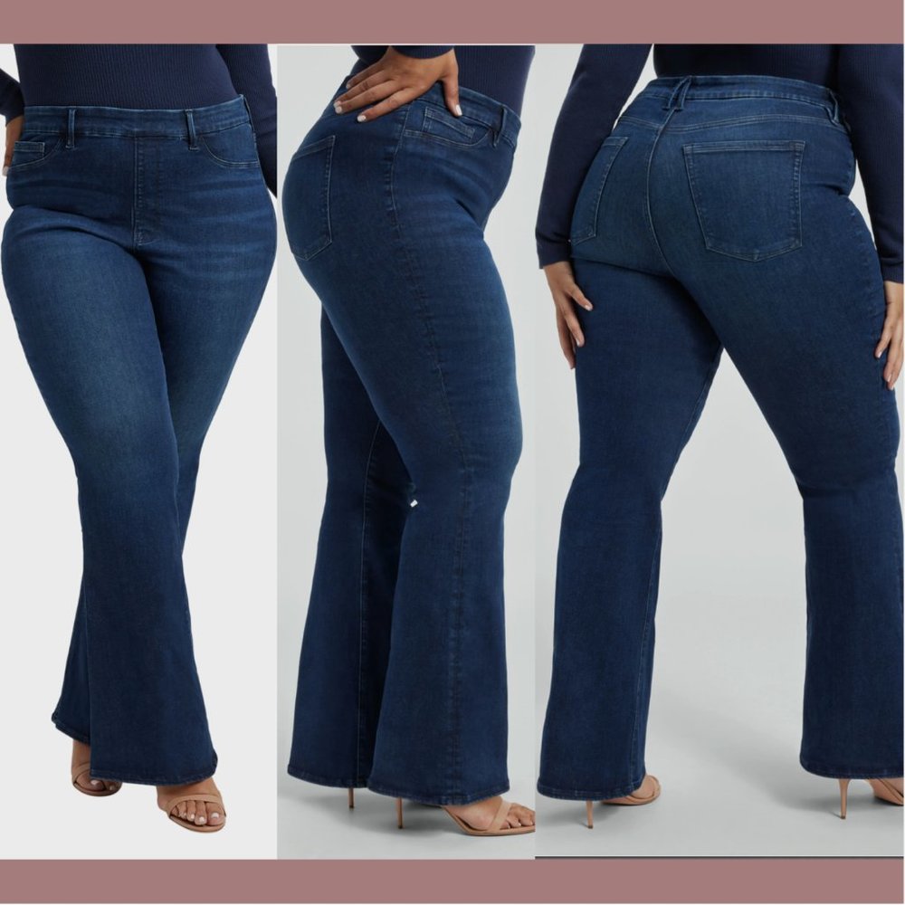 NWT‎ $89 Good American [ 8/ 5XL ] Pull-On Flare Jeans in Indigo Blue #S813 - Picture 16 of 16